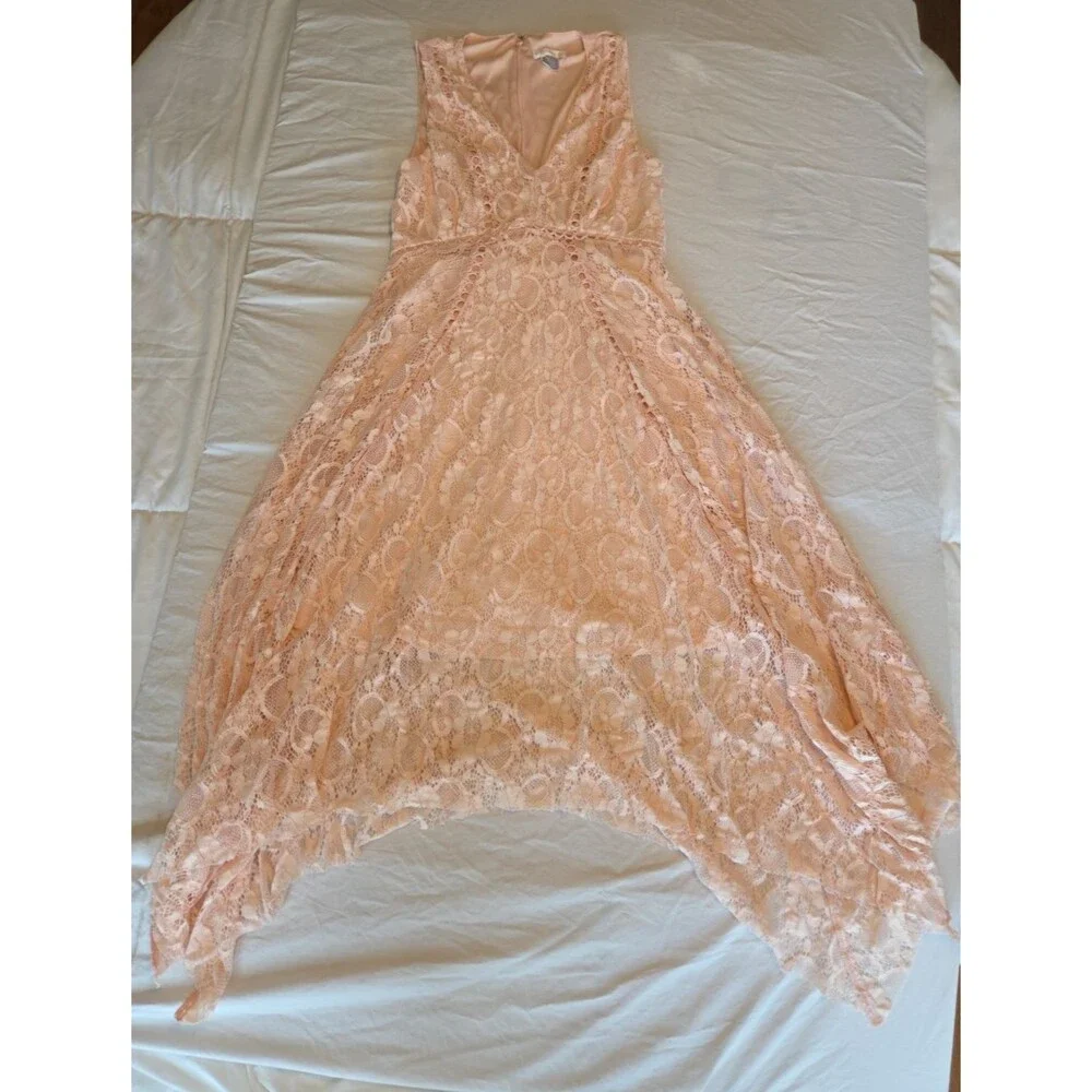 VENUS Womens Pink Crochet Lace Boho Sleeveless Dress Size 6 VENUS Womens Pink Crochet Lace Boho Sleeveless Dress Size 6